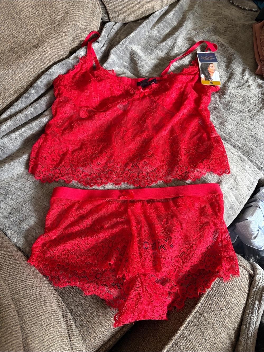 NWT Rachel Zoe Red Lace Cami and Boyshort Lingerie Set Size Med